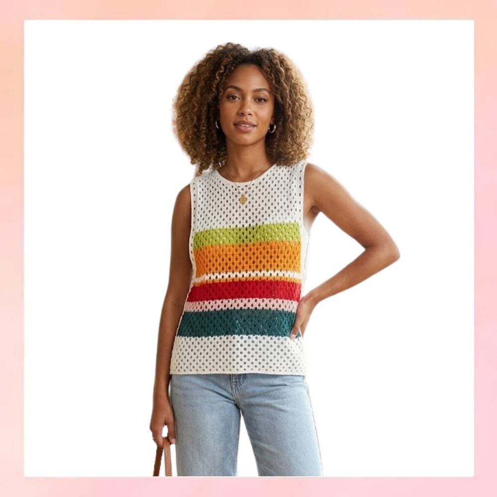 MANLY Boho Crochet Knit Striped Tank Top - NWT - Size Large